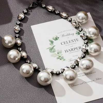 Women's Double Strand Classic Simulated Pearl Necklace and Earring Jewelry Set Round Imitation White