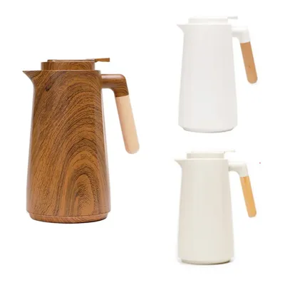 Thermal Coffee Carafe 1000ml Double Walled Thermos Glass Liner Coffee Kettle Wood Handle Insulated