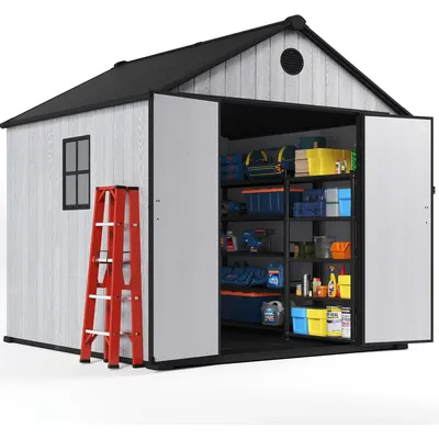 8 x 8 FT Resin Storage Shed Outdoor Storage Shed Storage Sheds Outdoor with Floor, Side Window,