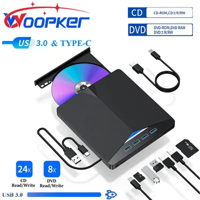 Woopker Multifunction DVD Player High Speed Data Transfer 7-in-1 Optical Drive USB 3.0 Type-c