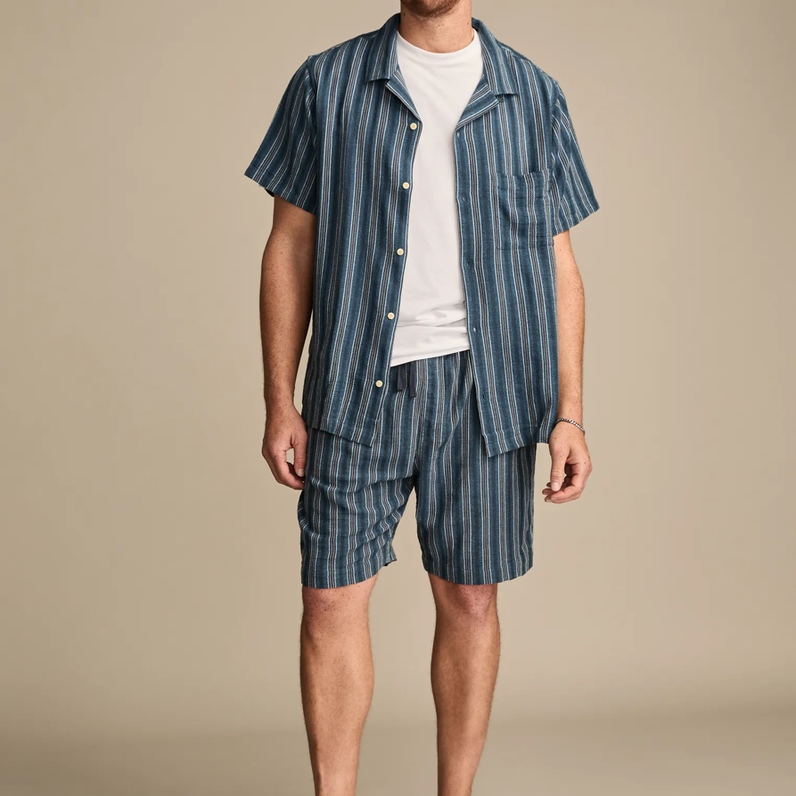 Lucky Brand Big & Tall 7 Inch Striped Pull On Short - Men's Shorts Denim Jean in Blue Stripe, Size 4XLT