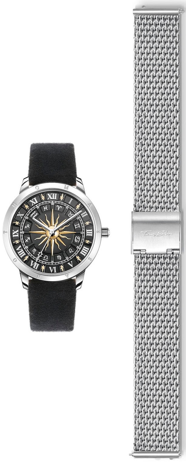 Quarzuhr THOMAS SABO "GLAM SPIRIT ASTRO", schwarz (schwarz, silberfarben), Armbanduhren, Damen, Armbanduhr,Damen, ideal auch als Geschenk, Sternzeichen, Sterne, Astro Image