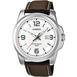 Quarzuhr, braun (dunkelbraun, weiß), CASIO TIMELESS COLLECTION, Armbanduhren, Herren, Armbanduhr, Herrenuhr, analog, Datum, Lederarmband