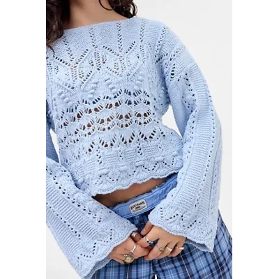 UO Cooper Stitchy Bobble Jumper - Light Blue XS at Urban Outfitters