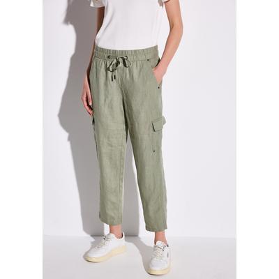 Cargohose STREET ONE, Damen, Gr. 44, Länge 28, pale mud grün, Stoff, 100% Leinen, unifarben, casual, loose fit knöchelfrei, Hosen, im Loose Fit Image