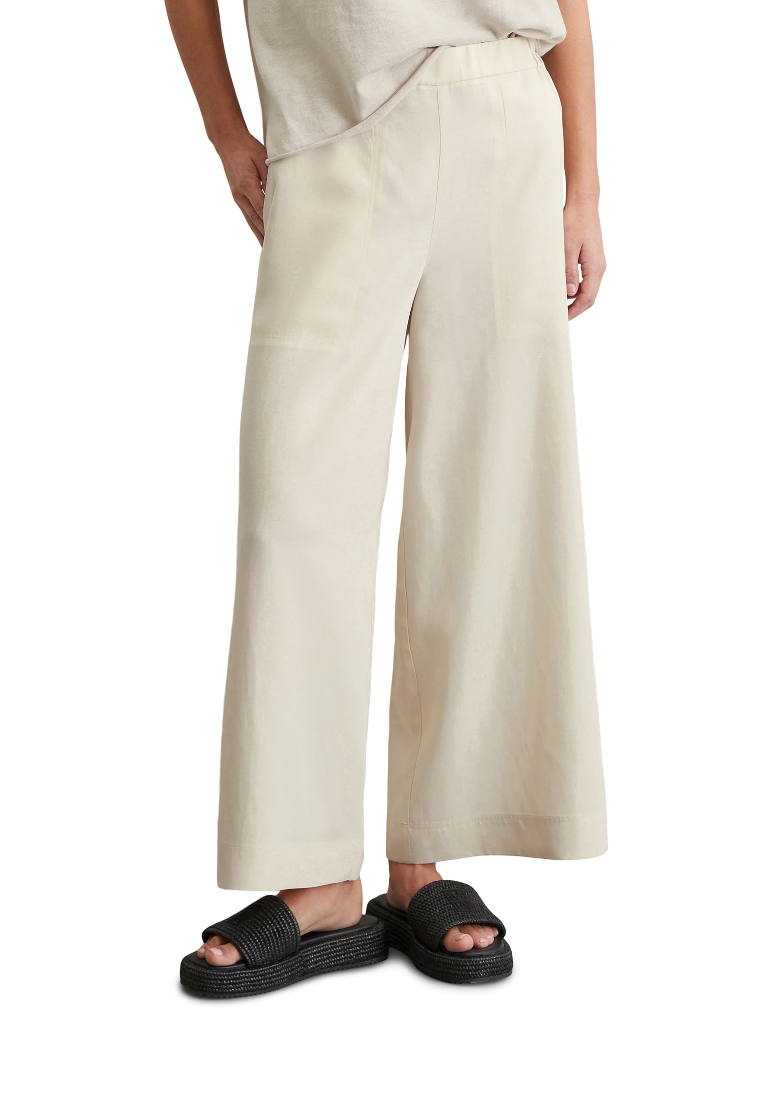 Culotte MARC O'POLO, Damen, Gr. 38, N-Gr, beige (silky stone), Web, Obermaterial: 90% Lyocell, 10% Leinen, knöchellang, Hosen Culotte