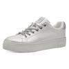 Plateausneaker TAMARIS, Damen, Gr. 37, weiß (weiß glänzend), Lederimitat, sportlich, Schuhe, Freizeitschuh, Halbschuh, Schnürschuh, Kontrastbesatz an der Ferse