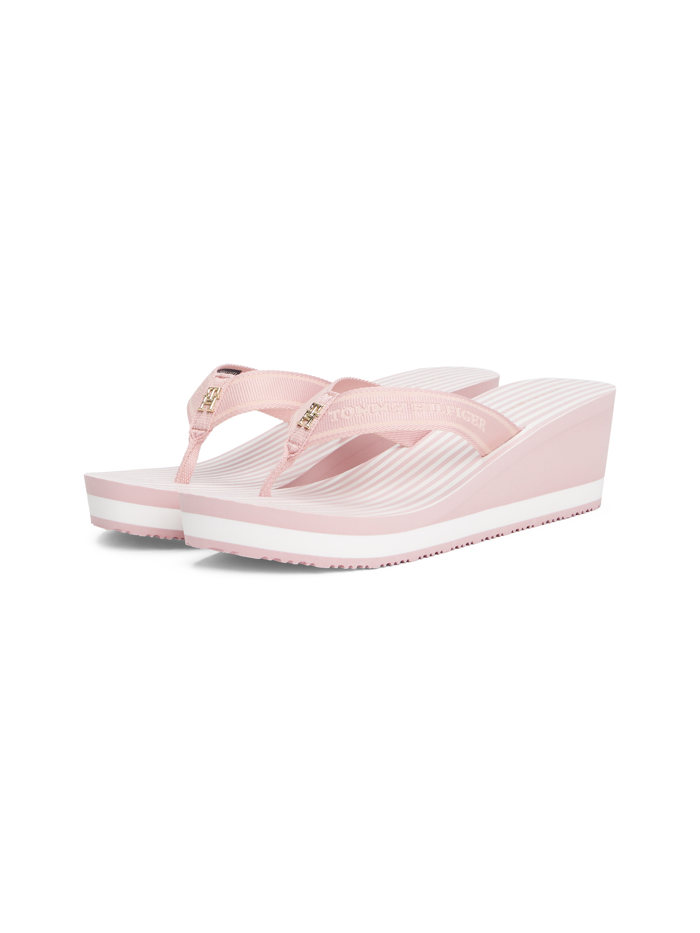 Dianette TOMMY HILFIGER "TH STRIPES WEDGE BEACH SANDAL", Damen, Gr. 40, rosa (rose), Textil, Schuhe Dianette, Zehentrenner, Sommerschuh mit gestreifter Innensohle