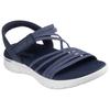 Sandale SKECHERS "GO WALK FLEX SANDAL", Damen, Gr. 39, blau (navy, beige), Textil, Lederimitat, meliert, casual, Schuhe, Schlupfschuh, Sommerschuh, Plateausandale mit Goga Mat Fußbett