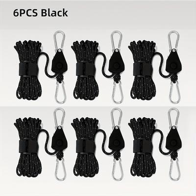 TEMU 4/6pcs Camping Rope With Pulley - Metal Pulley System For Free Adjustment, 4m/157'' Length Wind Rope, High Reflective Tent Rope, Outdoor Camping, Hiking Image