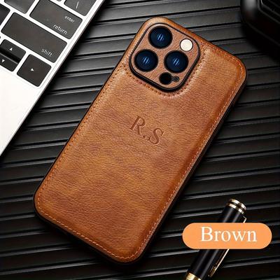 TEMU Personalized Phone Case For Iphone 16 15 14 11 Pro Customized Name Initials Diy Engraved 3d Letters Luxury Classic Business Leather Cover For Iphone 11 12 13 Pro Image