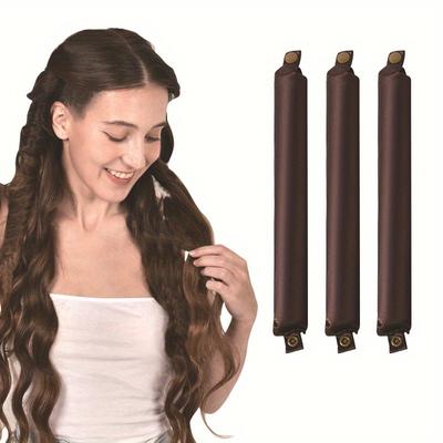 TEMU 3pcs/set Heatless Hair Curlers For Big Waves, Curling Rods, Sleep Styling Tool Image