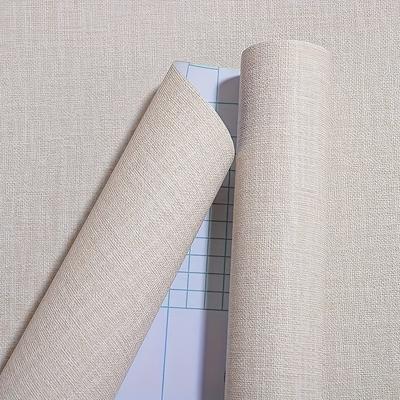 TEMU 1 Roll Warm Beige Linen Texture Vinyl Wallpaper, Self-adhesive Washable Wall Covering, Easy Diy Brick Style For Bedroom And Living Room Decor Image