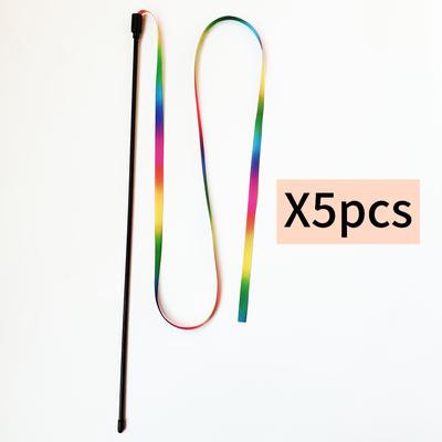 TEMU 5 Interactive Rainbow Toy Wands For Cats, Featuring A Drag Rope For Play, With Colorful Ribbons That Attention, Suitable For Most Cats And Kittens, No Batteries Required. Image