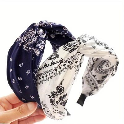 TEMU 2pcs/4pcs Bohemian Paisley & Floral Print Wide Headbands For Women - Adjustable -knot Hairbands With , Non-woven Fabric Hair Accessories For Casual & Formal Events Image