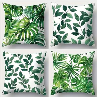 TEMU 4pcs, Geometric Green Plant Print Traditional Style Pillowcase, Single-sided Printing, 3 Sizes , Suitable For Sofa, Living Room, Bedroom Home Decoration, No Pillow Core Image