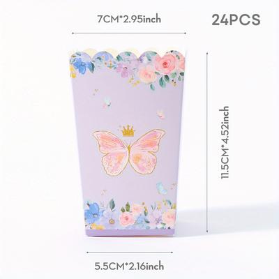 TEMU 10/24 Purple Pattern Popcorn Box, Food Box, Fried Fries Box, Candy Box, Birthday Party Decoration Party Suitable For Princess Birthday Party Theme Event Gathering Picnic Party Supplie Image