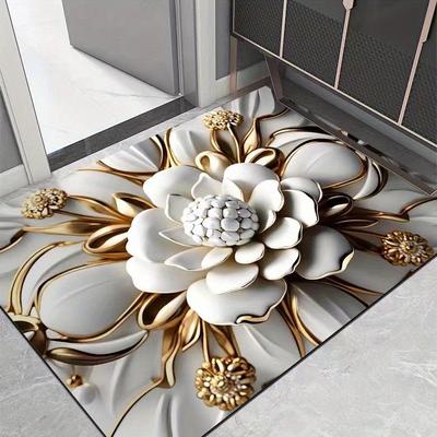 TEMU 3d Pressed Flower Rubber Bath Mat, Rectangular Shape, Hand Wash Only, Non Slip, Polyester, Rubber, Composition, Woven, 2000g/㎡, 0.3cm Thickness, Mud (soft) Image
