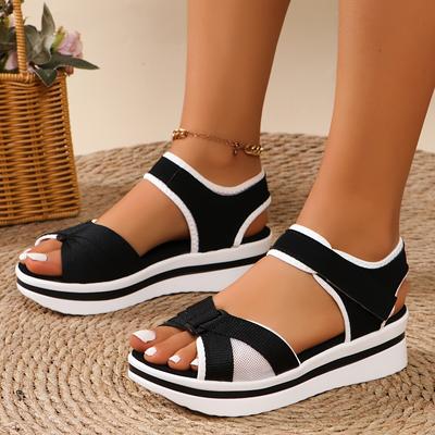 TEMU Women' And White Platform Sandals - Casual Open-toe Strap Sandals With Adjustable , Rubber Sole, Synthetic Insole, Summer Footwear|adjustable Sandals|rubber Sole Sandals Image