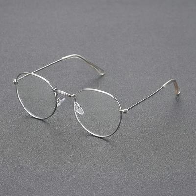 TEMU 1pc Vintage Round Frame Clear Glasses - Stainless Steel, Full Rim, Decorative Lenses For Casual Attire, Fashion Accessories|vintage Style Glasses|stainless Image