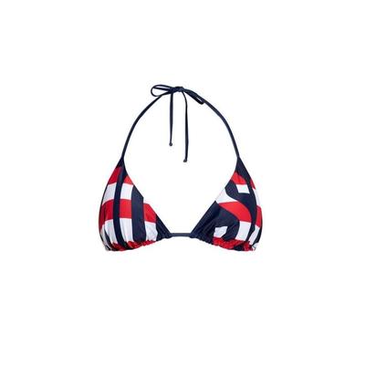 Logo Printed Triangle Cup Bikini Top - Blue - Moschino Beachwear
