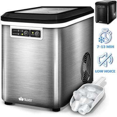 Tillvex - Eiswürfelmaschine Silber Eiswürfelbereiter Edelstahl Eismaschine Icemaker 2,2L Image