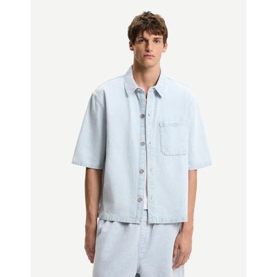 Bershka Short Sleeve Denim Shirt Men S Light Blue