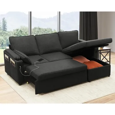 Sofa Bed Sleeper Pull Out 2 in 1 Sectional Sleeper Sofas Couches with Storage,USB, Cup Holder, Sofa