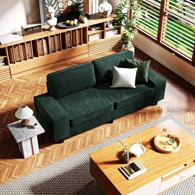 84" Corduroy Loveseat Couch, 3 Seater Retro Sofa with 4 Side Pockets, Removable and Washable