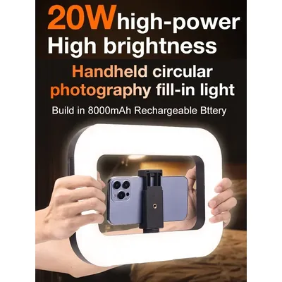 20W Ring Light Cell Phone Handheld Stabilizer2700K-6500K Build in 8000mAh Rechargable Battery Selfie
