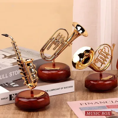 Nordic Style Instrument Music Box Figurines Miniature Creative Guitar Saxophone Music Box for Home