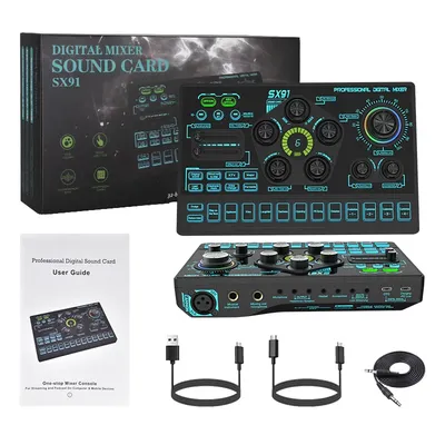SX91 Audio Mixer Sound Card with Voice Changer Podcast Mixer Sound Card for Phone Gaming Karaoke