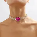 KMVEXO mode Bling strass Rose coeur pendentif collier ras du cou pour les femmes cristal fête de