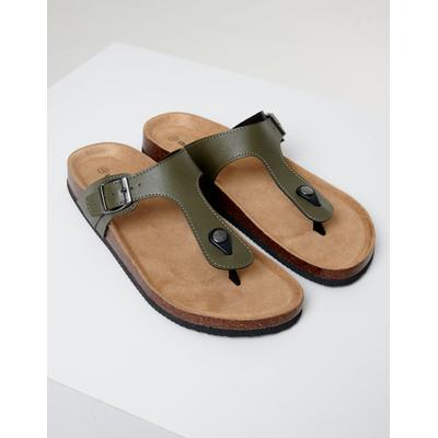 Khaki Green Faux Leather Toe Post Sandals