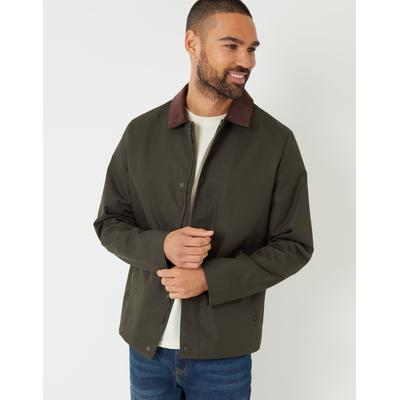 Khaki Green Showerproof Corduroy Collar Jacket