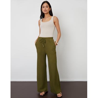 Threadbare Women's Khaki Green Textured Jersey Wide Leg Trousers