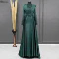 Maßgeschneiderte marokkanische muslimische Abendkleider für Frauen, luxuriöse Robes De Soirée, Perlen-Satin, A-Linie, arabische Dubai-formale Ballkleider