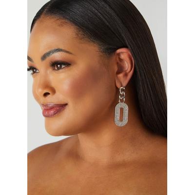 Plus Size Pave Silver Tone Chain Earrings