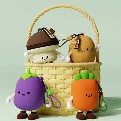 Kawaii Cartoon-Gemüse-Kopfhörertasche, kabellose Bluetooth-Kopfhörerhülle für AirPods 1, 2, 3, 4, Pro 2, weiche Silikonhülle   Image