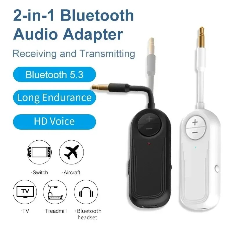 Bluetooth 5.3 Audio-Sender und -Empfänger, 2-in-1, kabellos, 3,5 mm Aux-Audio-Adapter, Bluetooth-Sender für TV, Auto, Kopfhörer Image