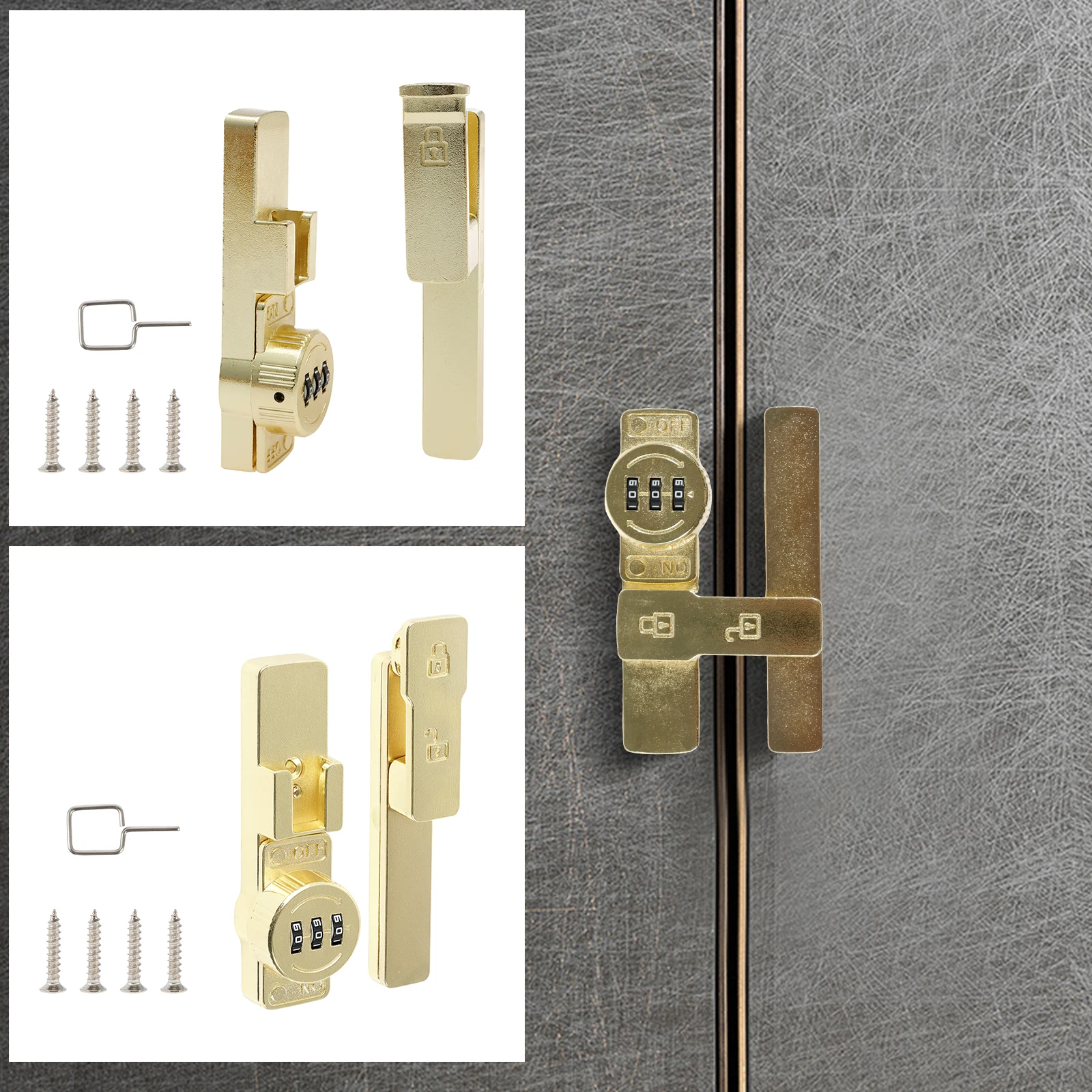 90/180 Grad Hasp Latch Türschloss 3-stelliges Zahlenschloss Schiebetür Keyless Lock Latch Schwingendes Türschloss und Riegel für Scheune Image
