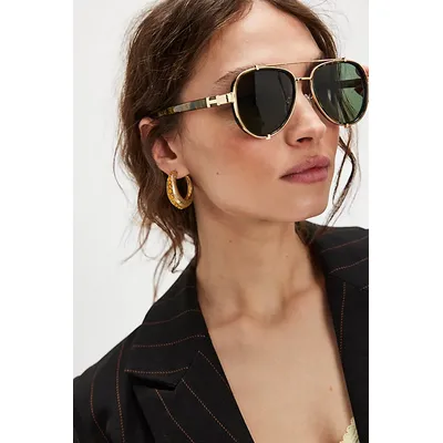Wesley Oversized Aviator Sunglasses at Free People in Tort Green