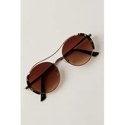 Euphoria Novelty Round Aviator Sunglasses at Free People in Gold/Green Tort