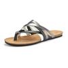 Zehentrenner LASCANA, Damen, Gr. 40, silber (schwarz, silberfarben), Obermaterial: 100% Rindsleder. Decksohle: 100% Rindsleder. Laufsohle: 100% Synthetik, metallic, casual, Schuhe, Sandale, Pantolette aus Leder mit Korkfußbett