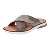 Pantolette RIEKER, Herren, Gr. 42, grau, Lederimitat, used, Basic, Schuhe, Sommerschuh, Schlappen, Klettschuh, mit Klettriemchen