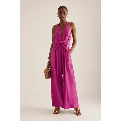 Maeve Linen Halter Bow Jumpsuit