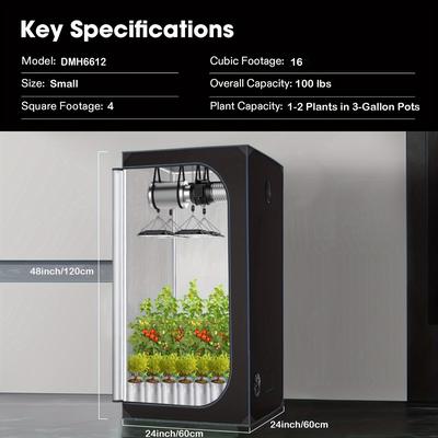 "TEMU 1pc 2x2 Grow Tent, 24"x24"x60" High-reflective Mylar With Observation Window & Floor Tray - Durable Smooth Zip, Stable , Unique Hygrometer Pocket, Black - Ideal For Hydroponic Indoor Gardening" Image
