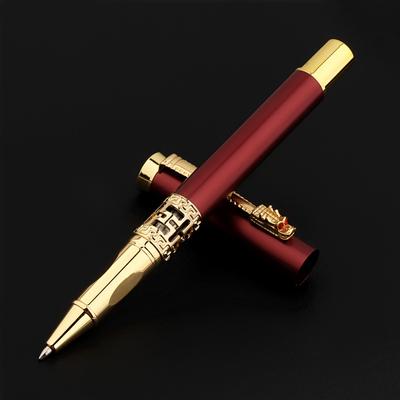 TEMU Luxury 0.5mm Golden & Blue Metal Gel Pen - Elegant Stationery With Intricate Design, Smooth Writing For School & Work, Business Writing Tool | Intricate Clip Detailing | Golden Accents Image