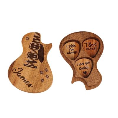 TEMU Personalized Customization, Guitar Picking Holder, With 3 Wooden Guitar Picks, Personalized Guitar , Engraved With Name And Text, A Customized Gift For Dad, Husband, Boyfriend, Son,