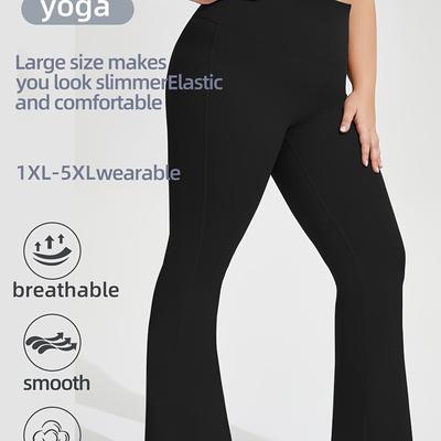 TEMU Women's Plus Size High-waisted Stretch Tummy Control Outdoor Sports Leisure Yoga Cycling Solid Color Flare Leggings Image